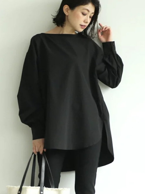 ボートネックバルーンスリーブシンプルブラウス