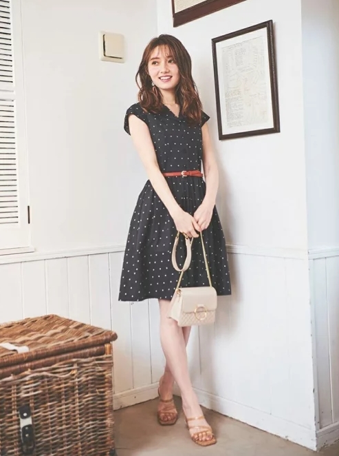 ベルト付開襟シャツワンピース