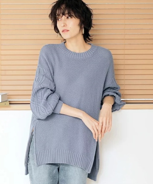 コットンケーブル裾ZIPニットチュニック
