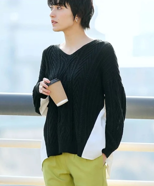 ケーブルニットシャツ風TOPS