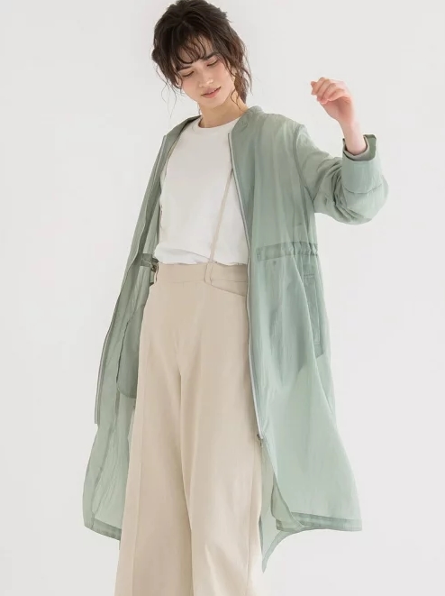 シアーバックラッフルロングブルゾン