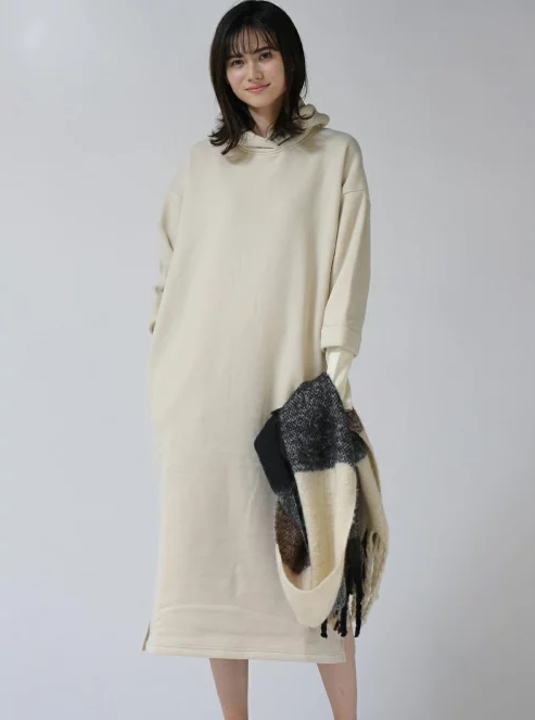 【socolla】裏起毛ロングパーカーワンピース