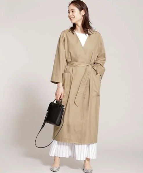 トゥルーコットン ワイドスリーブノーカラーコート