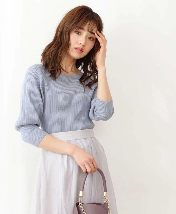 ７分袖ランダムリブマトンボリューム袖ニット