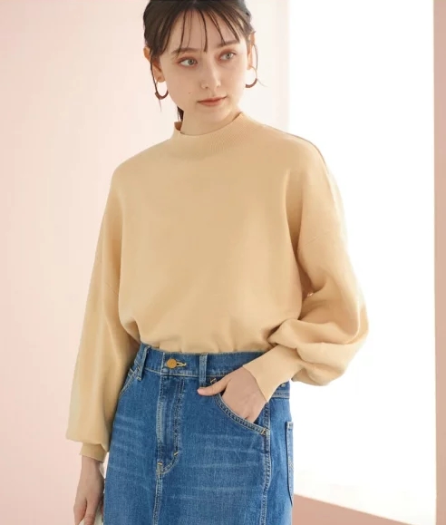 クロップド丈ボリューム袖ミラノリブプルオーバー