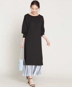 異素材コンビポンチワンピース 長袖