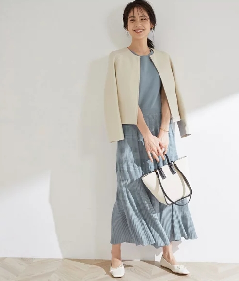 ニットプリーツワンピ&カーディガンセット