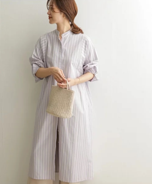 ストライプBIGスリーブシャツワンピース