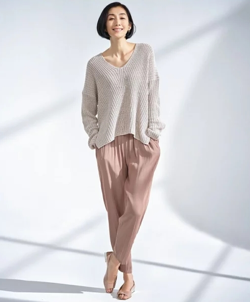 マットサテン イージーギャザーパンツ