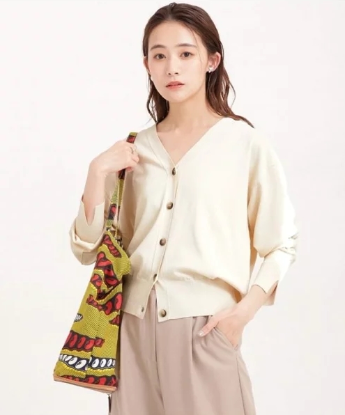 ハイストレッチニット Vネックカーディガン 長袖