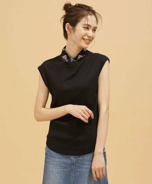 Anti Soaked 汗染み防止 リブTシャツ ノースリーブ