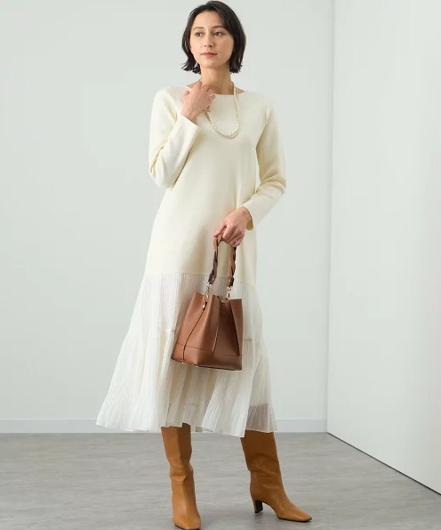 ANAYI プリーツコンビニットワンピース