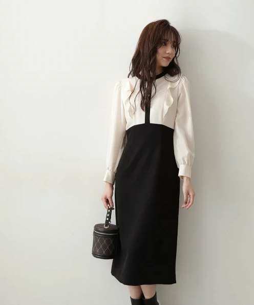 PROPORTION BODY DRESSING バイカラーラッフルタイトワンピース