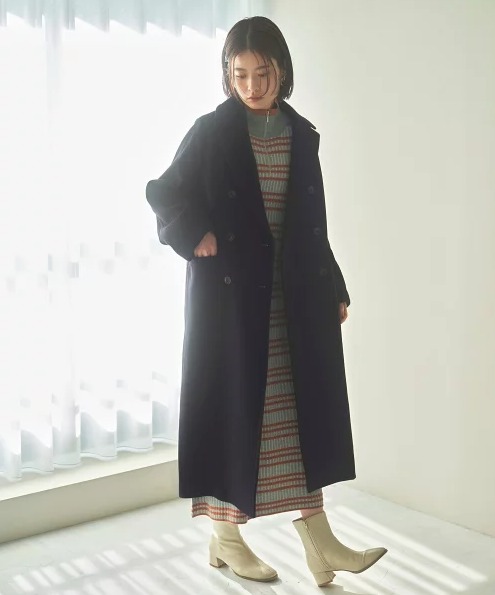 N. Natural Beauty Basic ビーバーメルトンロングチェスターコート