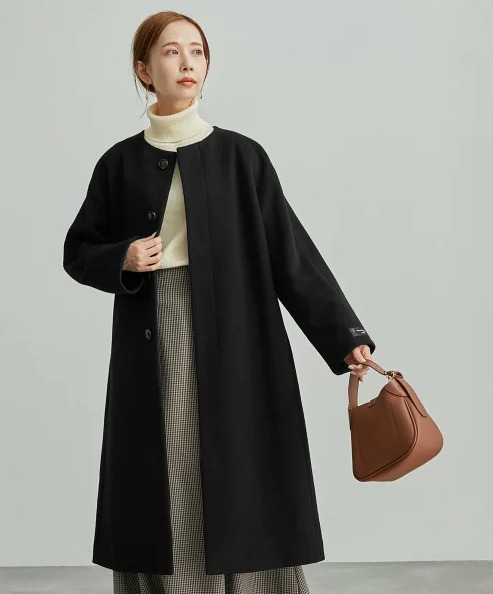 ROPE’ PICNIC ウール混バックタックノーカラーコート