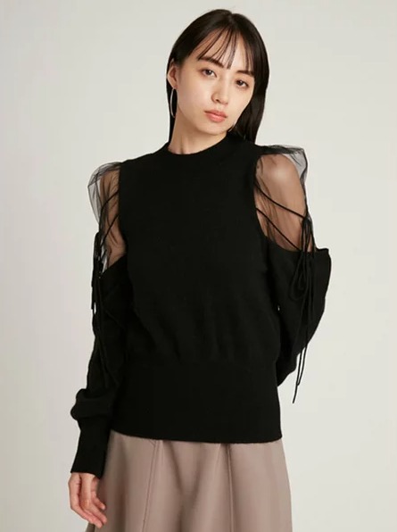 SNIDEL Sustainableシースルーショルダーニットプルオーバー