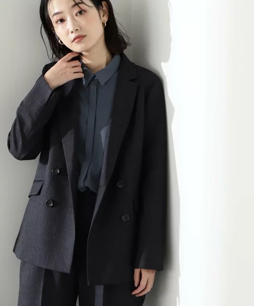 NATURAL BEAUTY BASIC ＜シャークスキンセットアップシリーズ＞ダブルブレストジャケット