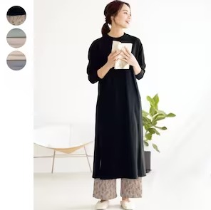 ベルメゾンネット カットソーロング長袖ワンピース＆ボトムセット