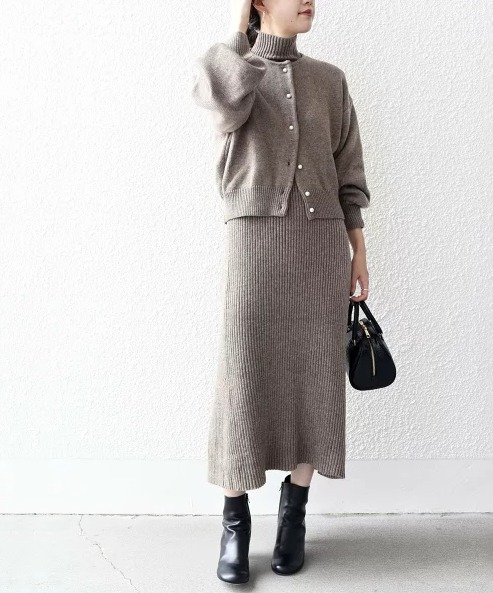 SHIPS カーディガン+リブワンピースセットアップ