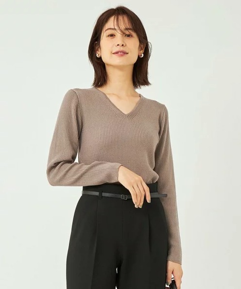 green label relaxing リブ Vネック ニット -ウォッシャブル-