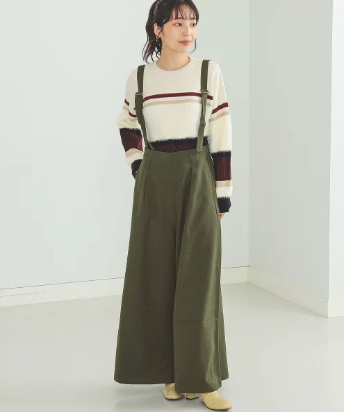 BEAMS HEART サスペンダー付 ハイウエストパンツ