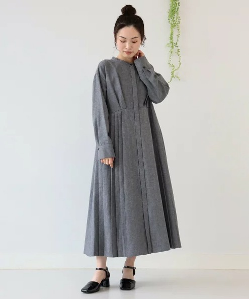 Ray BEAMS ヘリンボーン プリーツ キリカエ ワンピース