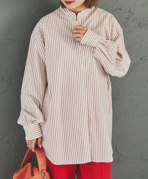 coen コットンブレンドバンドカラーシャツ