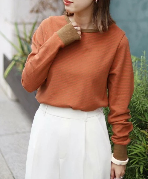 coen スムース微起毛ボーダーロングスリーブTシャツ