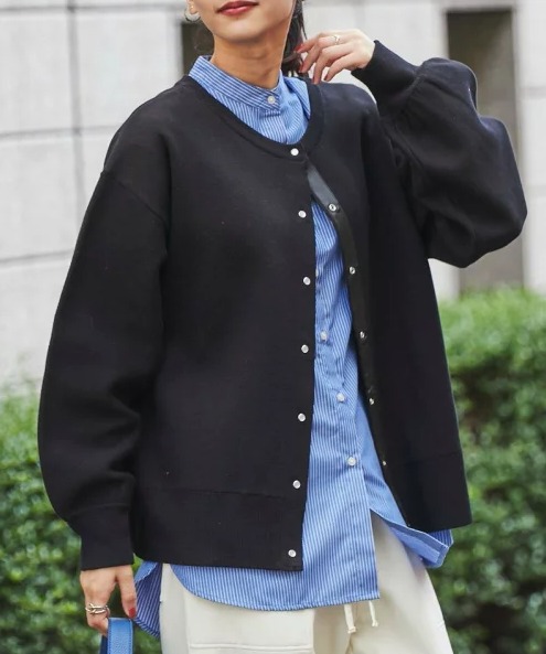 coen スウェットライクニットミディアムカーディガン