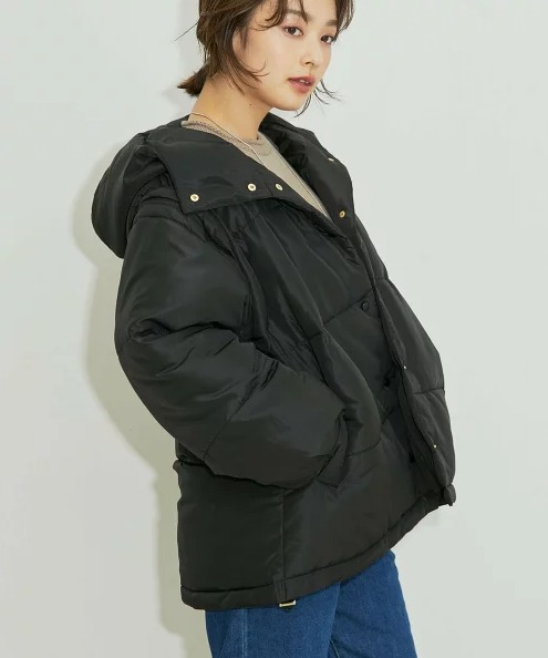 vis-à-vis ファイバーダウンミドル丈フード付き袖取り外しブルゾン