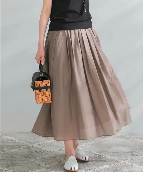 ROSSO コットンシルクランダムタックスカート