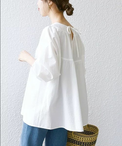 SHIPS ミニ サッカー ティアード ブラウス 23SS