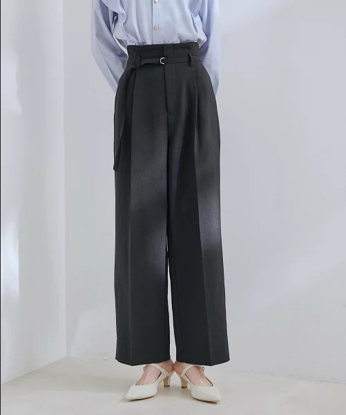 VIS 美easyリネンライクDカンベルト付きワイドパンツ