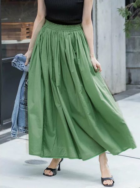 coca やわらかしわ感コットンフレアロングスカート