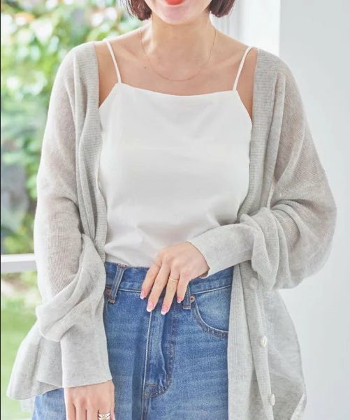 coen サラコVネックシアーニットカーディガン