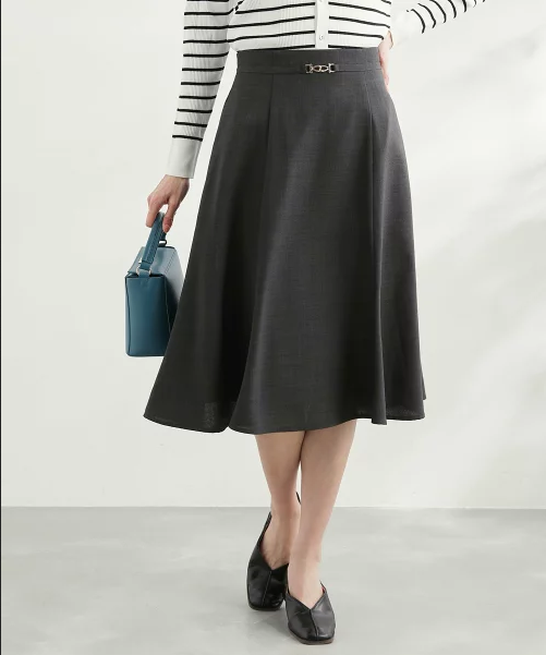 ROPE’ PICNIC ビット付麻調きれいめフレアスカート