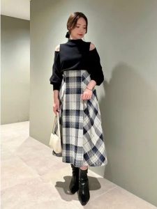 SNIDEL ロービングチェックミディスカート