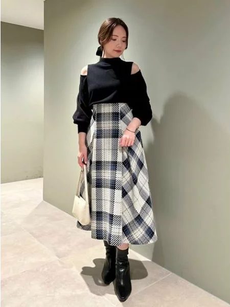 SNIDEL ロービングチェックミディスカート