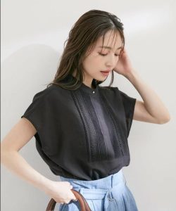 ViS 気流染ピンタックフレンチスリーブブラウス