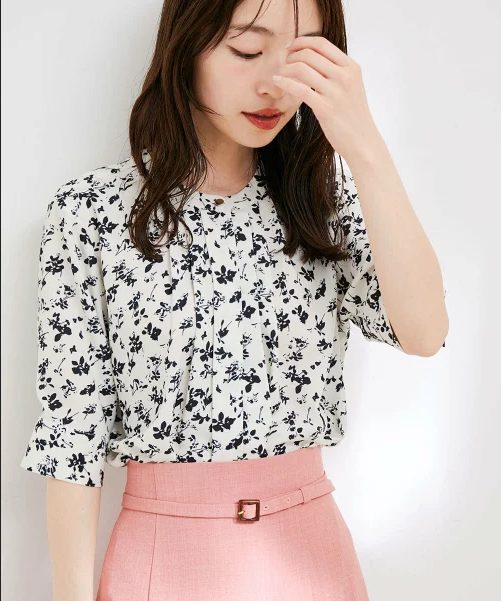 ViS 2WAYフロントタック5分袖ブラウス
