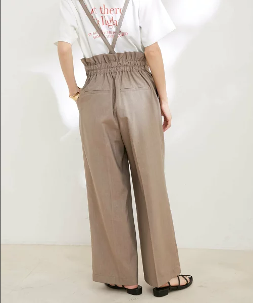 ViS サス付きリネンライクリラックスワイドパンツ