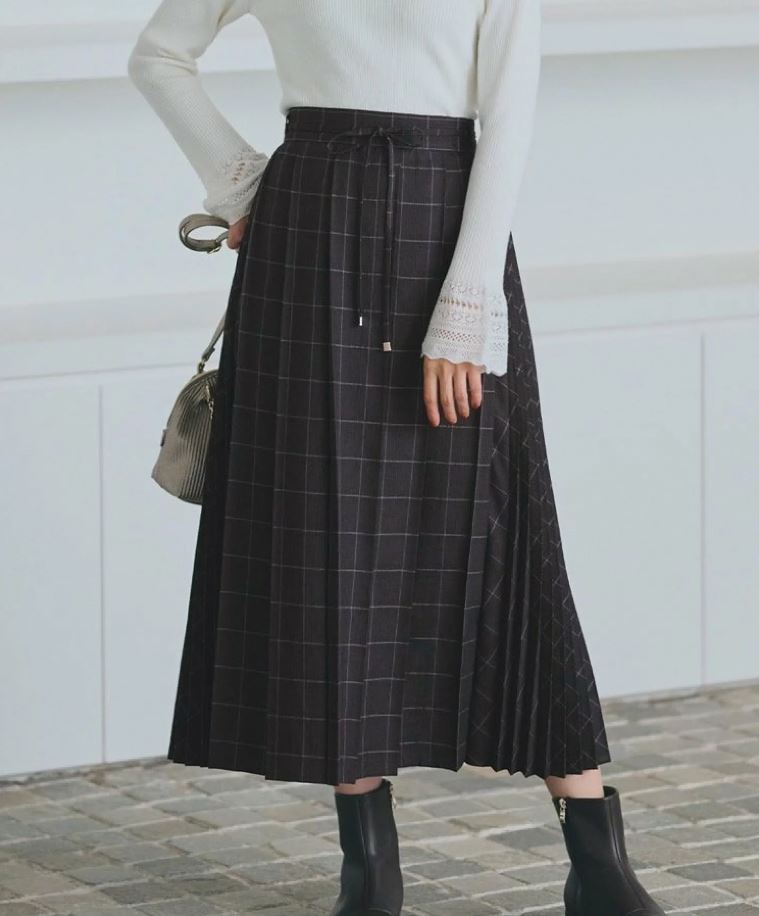 grove ダブルプリーツチェックスカート