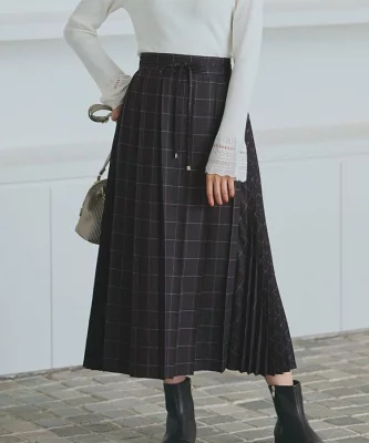 grove ダブルプリーツチェックスカート