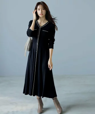 any SiS バイカラーデザインニット ワンピース