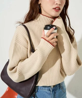 FREAK’S STORE 配色 ライン リブニット ハイネック プルオーバー