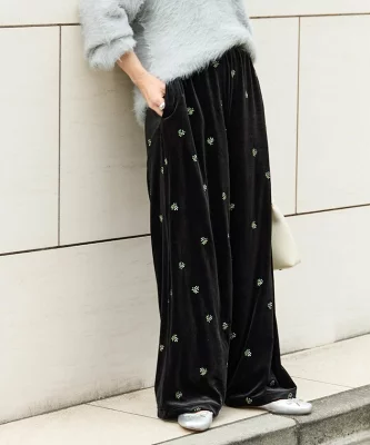 FREAK’S STORE ベロア 花柄 刺繍 イージーパンツ