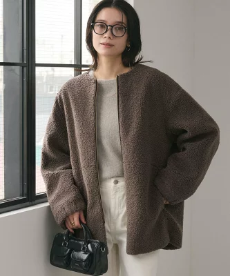 green label relaxing ボア ノーカラー ブルゾン