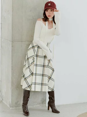 SNIDEL ロービングチェックミドルスカート