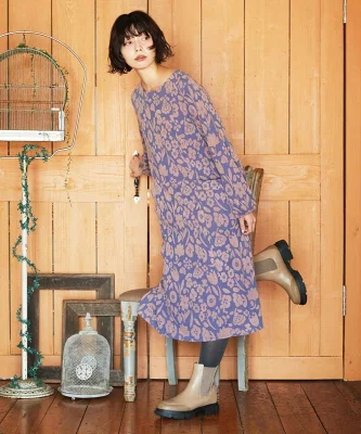 Jocomomola Paseo de las flores フラワージャカードワンピース