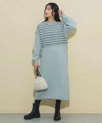 BEAMS HEART ハート柄ベスト セット ニットワンピース